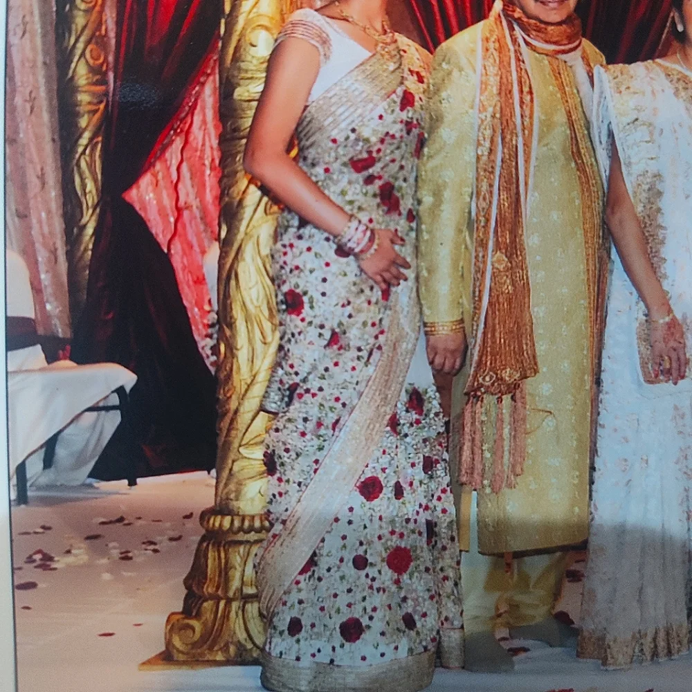 DESIGNER Rose Sequinned Net half and half Saree w/ blouse - Picture 4 of 13